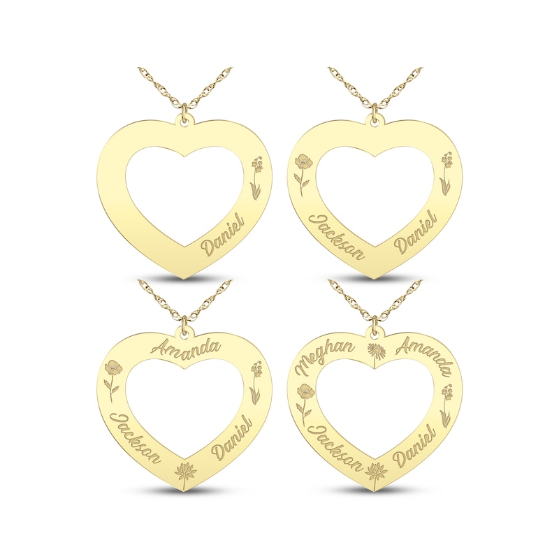 Main Image 3 of Family Name & Birth Flower Heart Necklace 10K Yellow Gold 18"