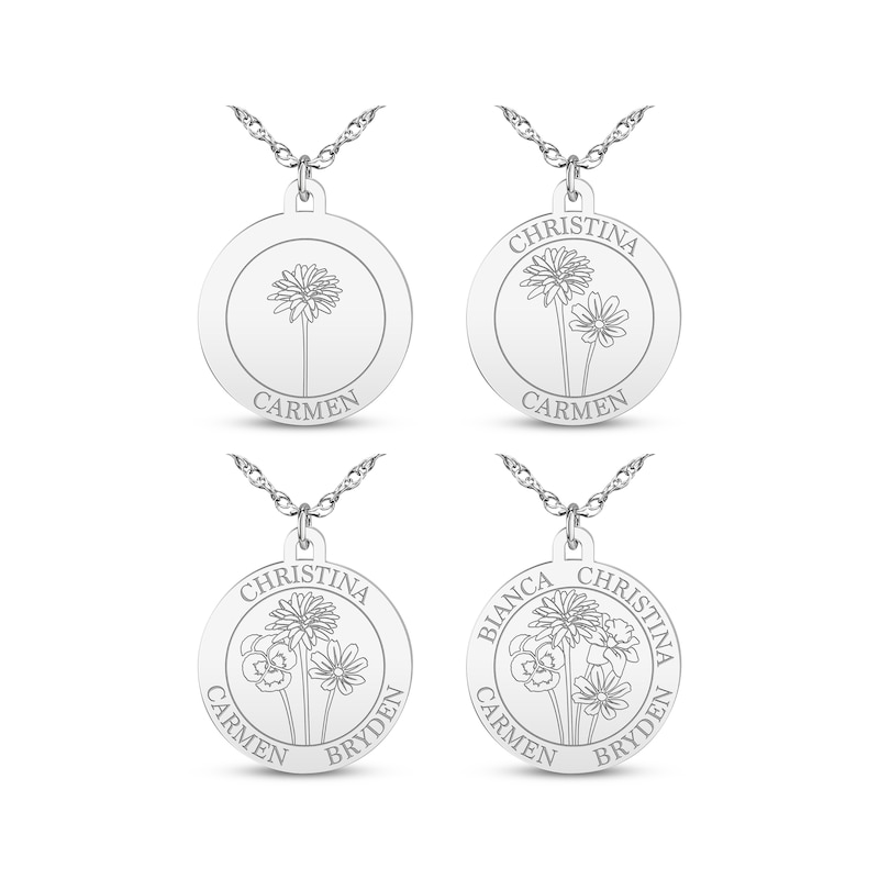 Main Image 3 of Family Name & Birth Flower Circle Necklace Sterling Silver 18"