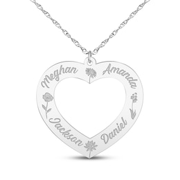 Family Name & Birth Flower Heart Necklace Sterling Silver 18"