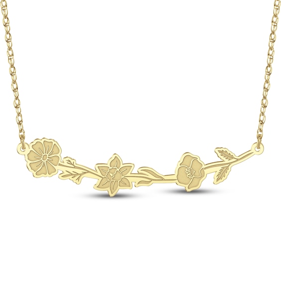 Birth Flower Curved Bar Necklace 10K Yellow Gold-Plated Sterling Silver 18"
