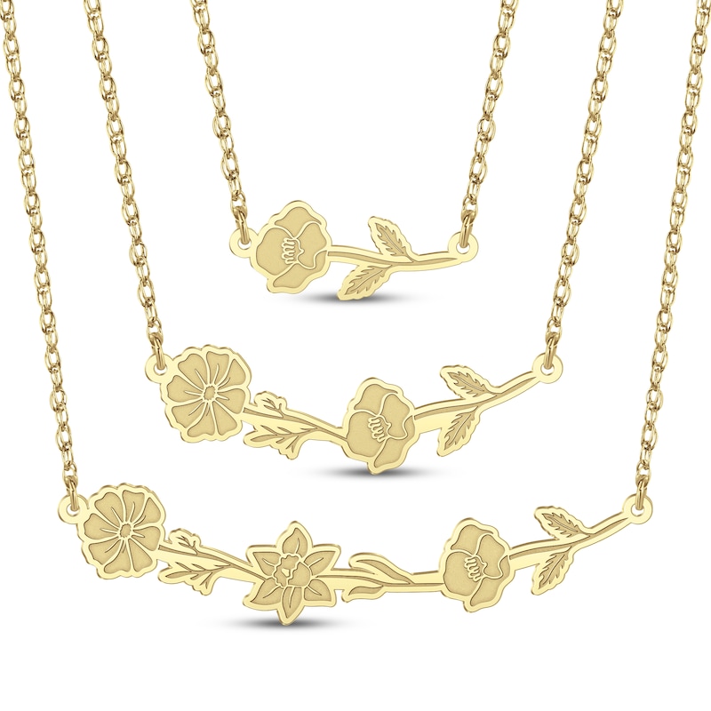 Main Image 4 of Birth Flower Curved Bar Necklace 10K Yellow Gold-Plated Sterling Silver 18"