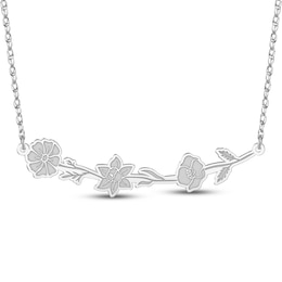 Three Birth Flower Necklace Sterling Silver 18"