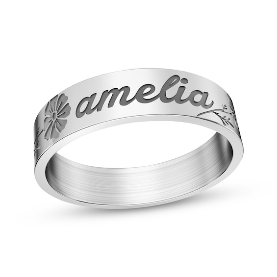 Name & Flower Ring 10K White Gold