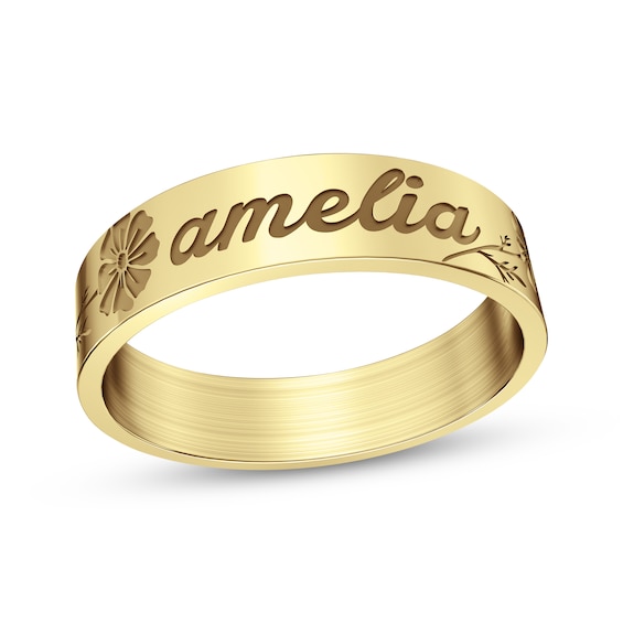 Name & Flower Ring 10K Yellow Gold-Plated Sterling Silver