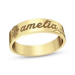 Name & Flower Ring 14K Yellow Gold