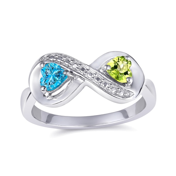 Heart Birthstone Couple's Infinity Ring (2 Stones and Lines)