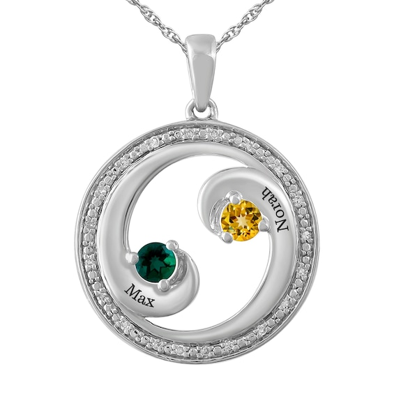 1/ ct tw Diamond and Couple's Birthstone Necklace (2 Stones and Lines