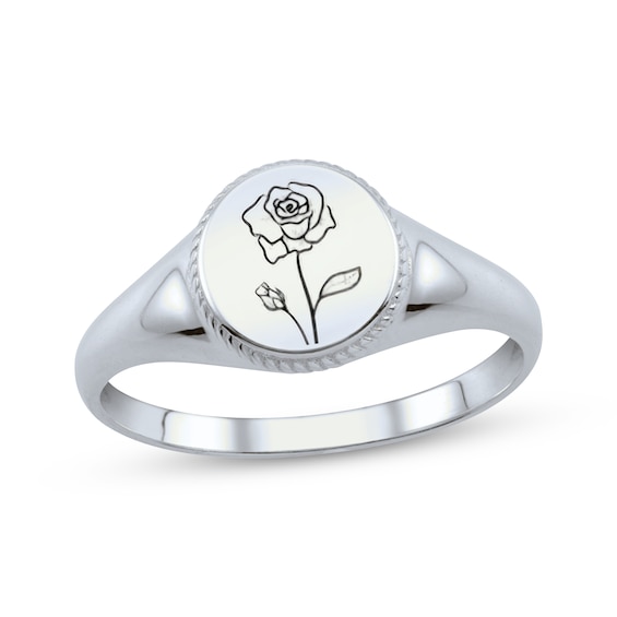 Birth Flower Signet Ring Sterling Silver