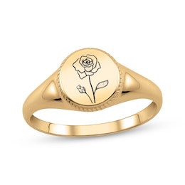Birth Flower Signet Ring 10K Yellow Gold