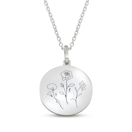 Engravable Flower Disc Necklace Sterling Silver 18"