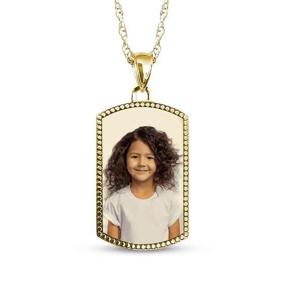 Dog Tag Photo Beaded Frame Necklace 10K Yellow Gold-Plated Sterling Silver 18"
