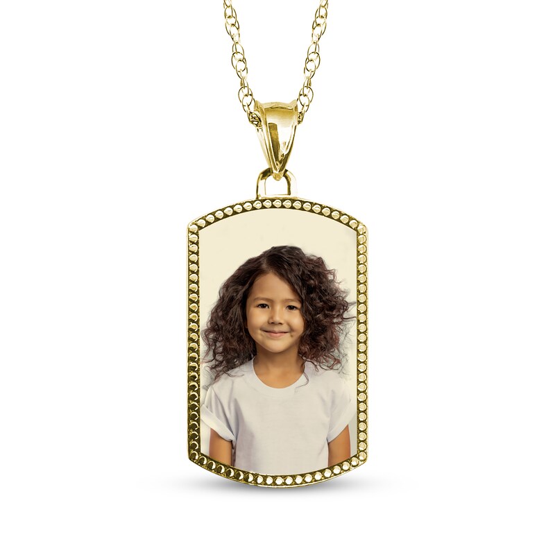 Main Image 1 of Dog Tag Photo Beaded Frame Necklace 10K Yellow Gold-Plated Sterling Silver 18"