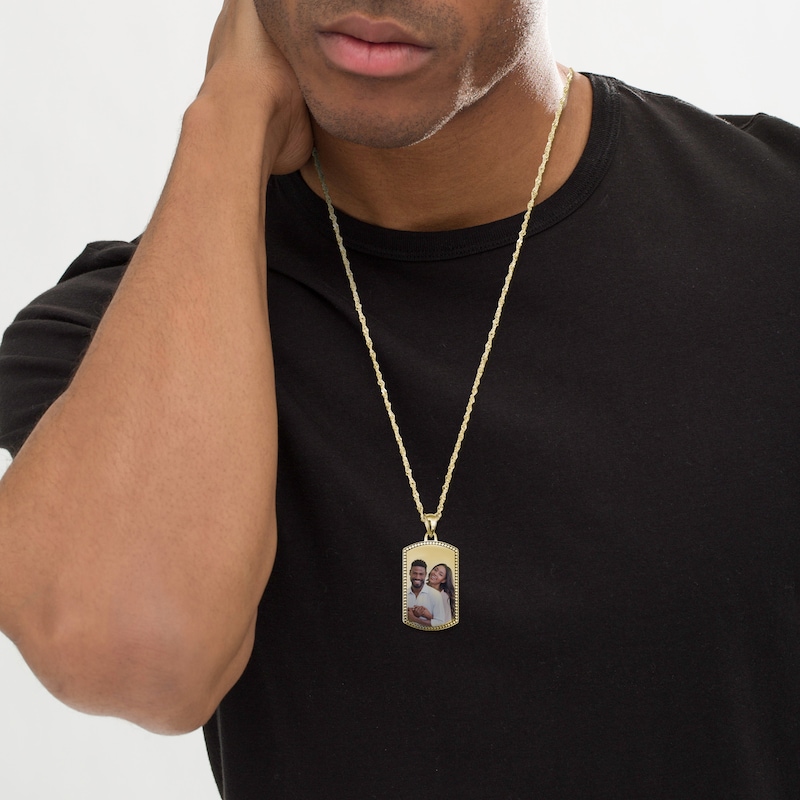 Main Image 3 of Men's Beaded Edge Dog Tag Photo Necklace 10K Yellow Gold-Plated Sterling Silver (4 Lines) 22"
