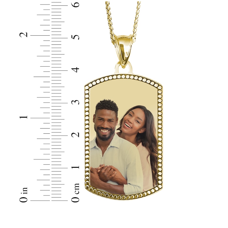 Main Image 4 of Men's Beaded Edge Dog Tag Photo Necklace 10K Yellow Gold-Plated Sterling Silver (4 Lines) 22"