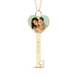 Engravable Heart-Shaped Key Photo Necklace 10K Yellow Gold-Plated Sterling Silver 18"