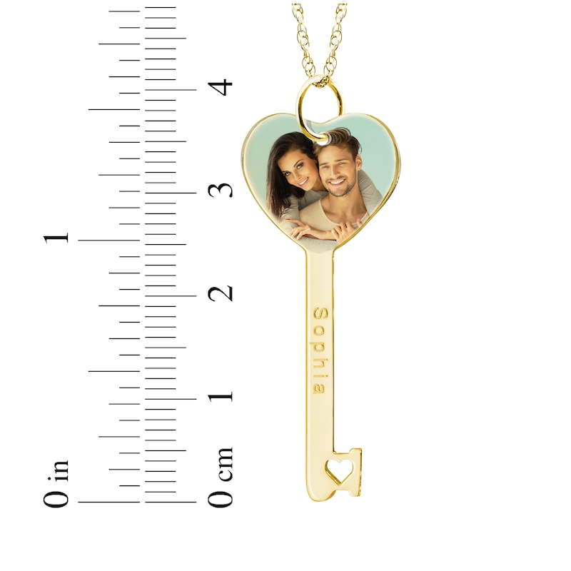 Main Image 4 of Engravable Heart-Shaped Key Photo Necklace 10K Yellow Gold-Plated Sterling Silver 18"