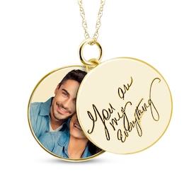 Double Round Photo & Handwritten Message Swivel Necklace 10K Yellow Gold-Plated Sterling Silver 18"