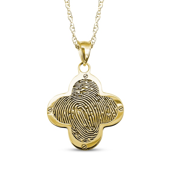 Your Own Fingerprint Clover Necklace 10K Yellow Gold-Plated Sterling Silver 18"