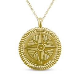 Men's Engravable Compass Necklace 10K Yellow Gold-Plated Sterling Silver 22"