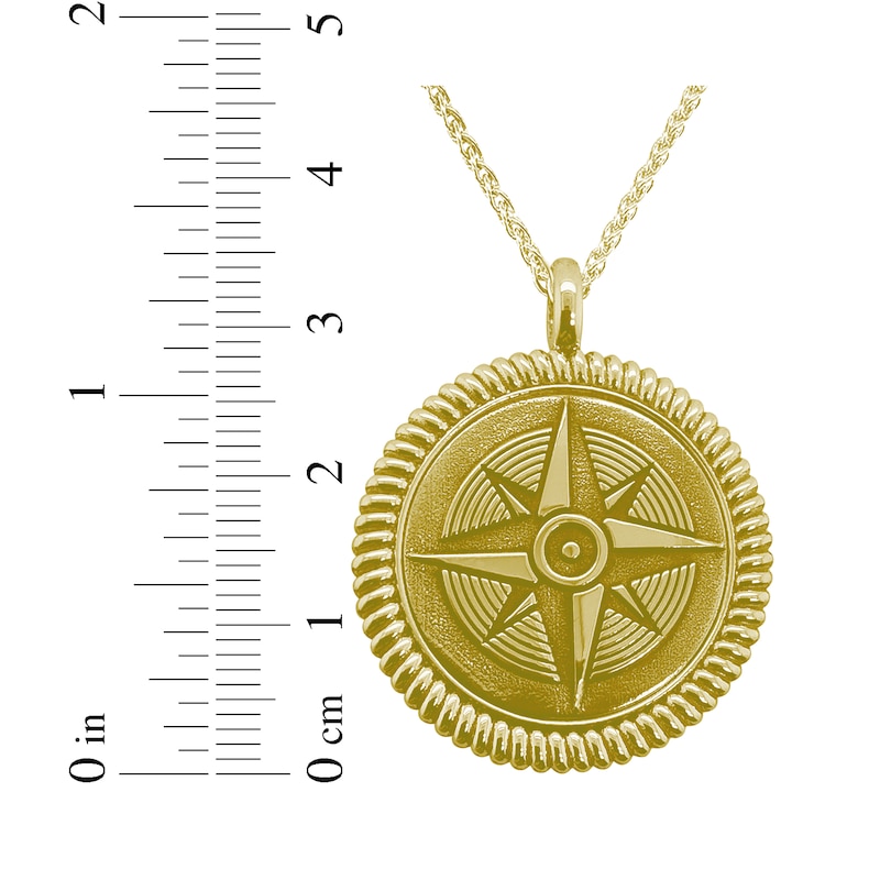 Main Image 3 of Men's Engravable Compass Necklace 10K Yellow Gold-Plated Sterling Silver 22"
