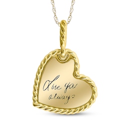 Handwriting Engravable Heart Disc with Rope Edge Necklace 10K Yellow Gold-Plated Sterling Silver 18"