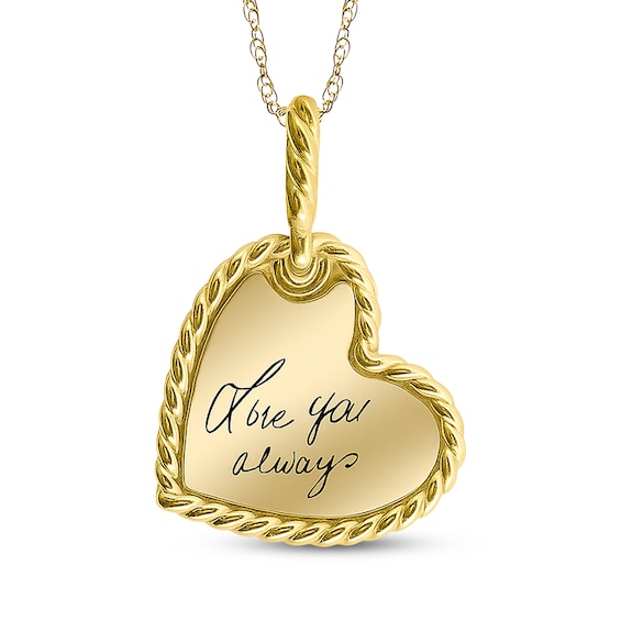 Handwriting Engravable Heart Disc with Rope Edge Necklace 10K Yellow Gold-Plated Sterling Silver 18"