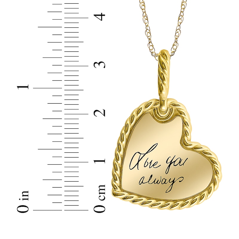 Main Image 2 of Handwriting Engravable Heart Disc with Rope Edge Necklace 10K Yellow Gold-Plated Sterling Silver 18"