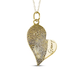 Your Own Fingerprint & Handwriting Heart Necklace 10K Yellow Gold-Plated Sterling Silver 18"