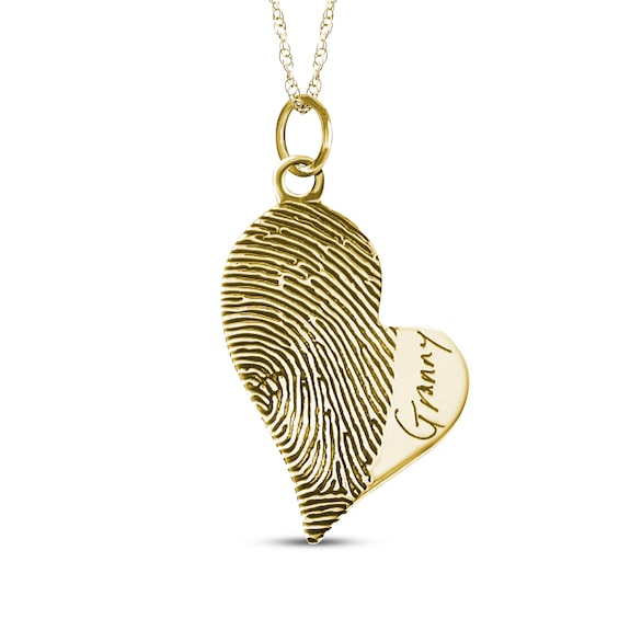 Your Own Fingerprint & Handwriting Heart Necklace 10K Yellow Gold-Plated Sterling Silver 18"