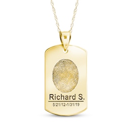 Dog Tag Fingerprint Necklace 10K Yellow Gold-Plated Sterling Silver (1 Name, 1 Date and 2 Lines) 18"