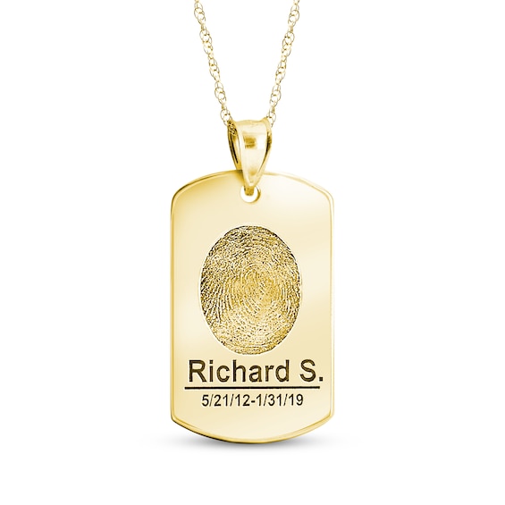 Dog Tag Fingerprint Necklace 10K Yellow Gold-Plated Sterling Silver (1 Name, 1 Date and 2 Lines) 18"
