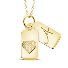 Your Own Handwriting Initial & Heart Mini Tags Necklace 10K Yellow Gold-Plated Sterling Silver 18"