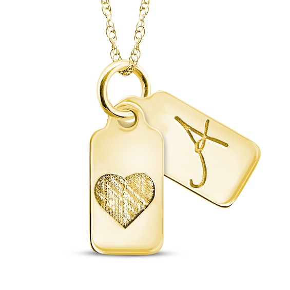 Your Own Handwriting Initial & Heart Mini Tags Necklace 10K Yellow Gold-Plated Sterling Silver 18"