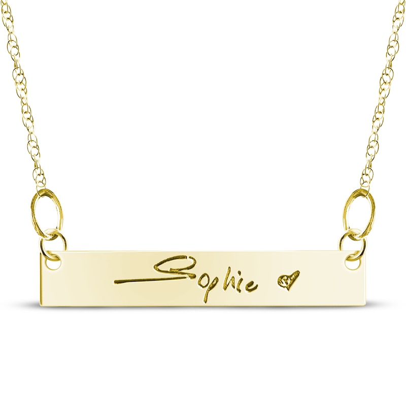 Main Image 1 of Your Own Handwriting Bar Necklace 10K Yellow Gold-Plated Sterling Silver (1 Line) 18"