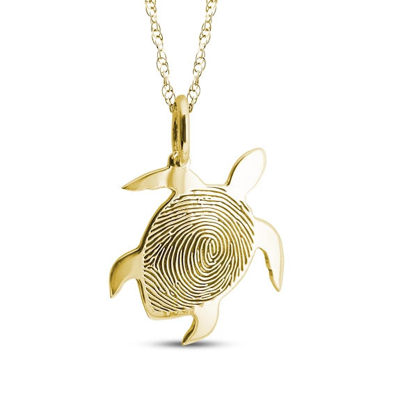Your Own Fingerprint Turtle Necklace 10K Yellow Gold-Plated Sterling Silver 18"
