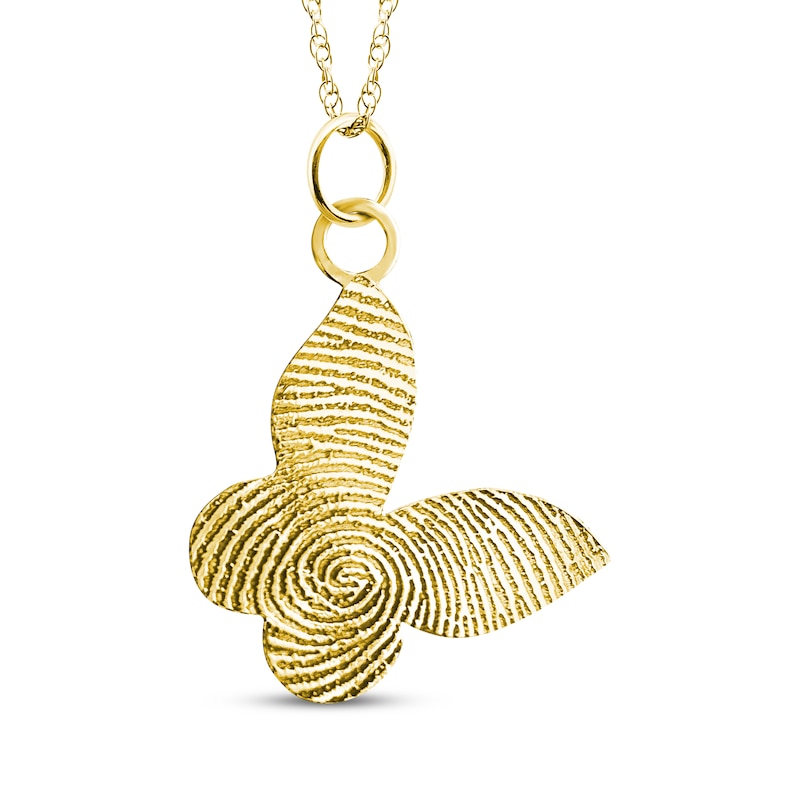 Main Image 1 of Your Own Fingerprint Tilted Butterfly Necklace 10K Yellow Gold-Plated Sterling Silver 18"