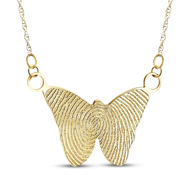 Main Image 1 of Your Own Fingerprint Butterfly Necklace 10K Yellow Gold-Plated Sterling Silver 18"