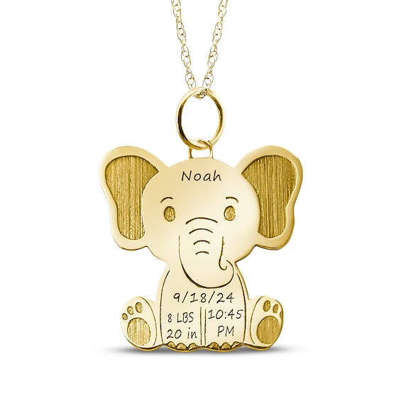 Elephant Baby Birth Stats Necklace 10K Yellow Gold-Plated Sterling Silver 18"