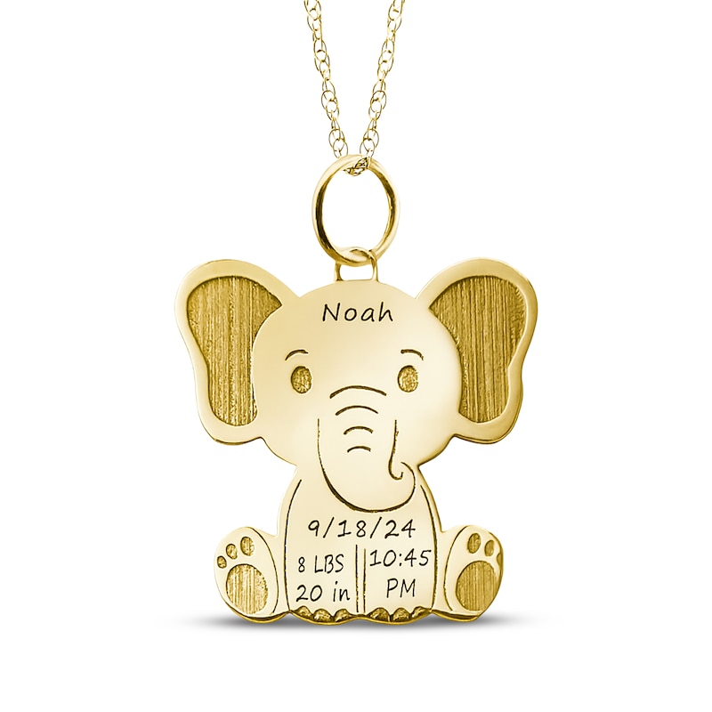 Main Image 1 of Elephant Baby Birth Stats Necklace 10K Yellow Gold-Plated Sterling Silver 18"