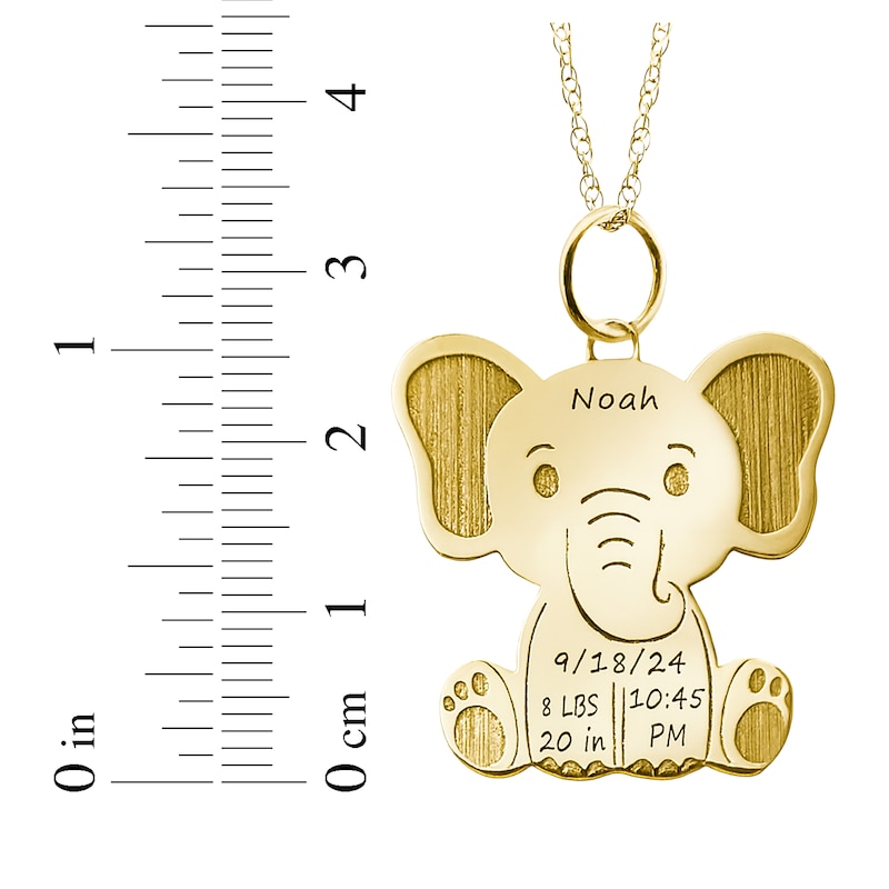 Main Image 4 of Elephant Baby Birth Stats Necklace 10K Yellow Gold-Plated Sterling Silver 18"