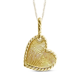 Fingerprint Heart with Rope Edge Necklace 10K Yellow Gold-Plated Sterling Silver 18"