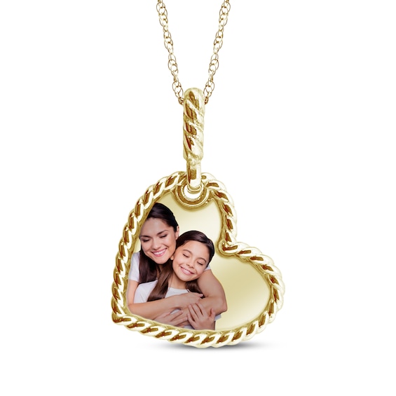Heart Rope-Edge Photo Charm Necklace Gold-Plated Sterling Silver 18"