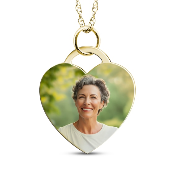 Flat Small Heart Photo Charm Necklace 10K Yellow Gold-Plated Sterling Silver 18"