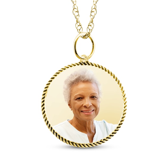 Small Round Rope Edge Photo Charm Necklace 10K Yellow Gold-Plated Sterling Silver 18"