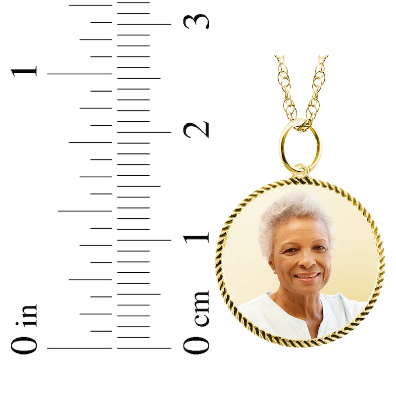 Main Image 4 of Small Round Rope Edge Photo Charm Necklace 10K Yellow Gold-Plated Sterling Silver 18"