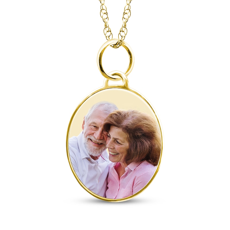 Main Image 1 of Small Oval Photo Charm Necklace 10K Yellow Gold-Plated Sterling Silver 18"