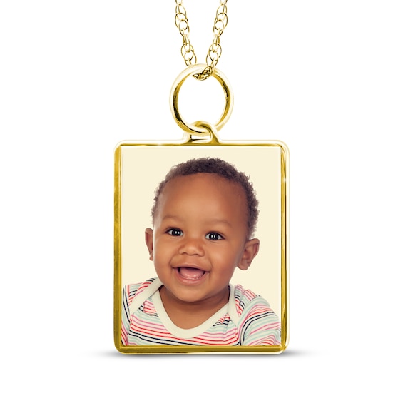 Small Rectangle Photo Charm Necklace 10K Yellow Gold-Plated Sterling Silver 18"