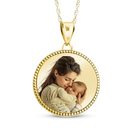 Beaded Edge Round Photo Disc Necklace 10K Yellow Gold-Plated Sterling Silver (3 Lines) 18"