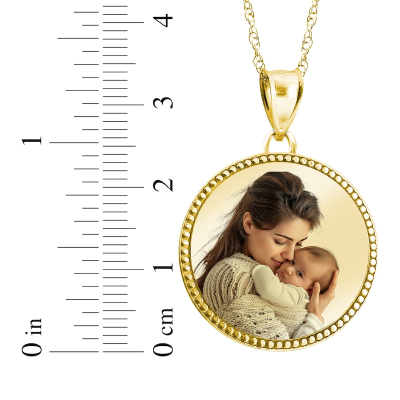 Main Image 4 of Beaded Edge Round Photo Disc Necklace 10K Yellow Gold-Plated Sterling Silver (3 Lines) 18"