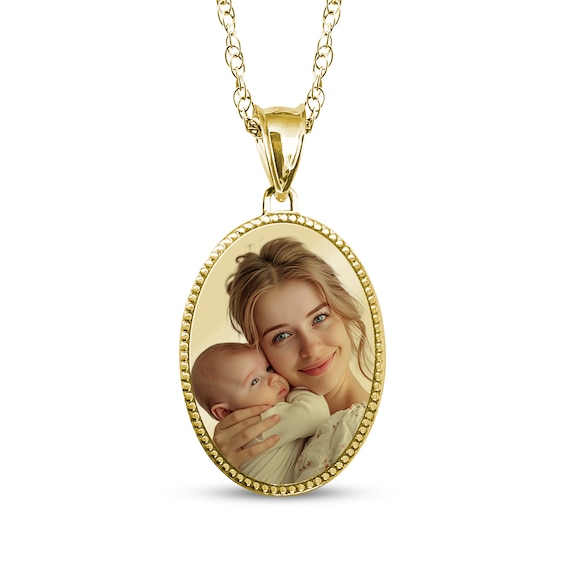Oval Photo Beaded Frame Necklace 10K Yellow Gold-Plated Sterling Silver 18"